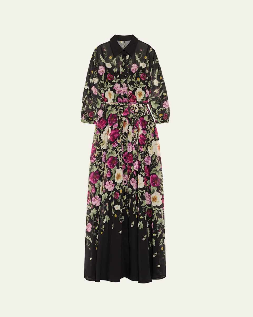 Floral-Print Chiffon Shirt Gown